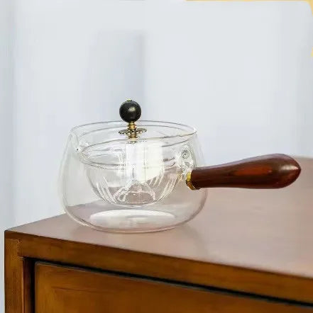 Semi-automatic Rotary Heat Resistant Glass Teapot Tea Making With Infuser And Wooden Handle Office Home Accessories Kitchen.