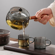 Semi-automatic Rotary Heat Resistant Glass Teapot Tea Making With Infuser And Wooden Handle Office Home Accessories Kitchen.