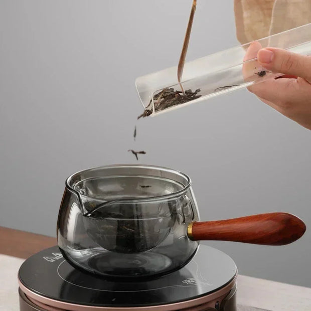 Semi-automatic Rotary Heat Resistant Glass Teapot Tea Making With Infuser And Wooden Handle Office Home Accessories Kitchen.