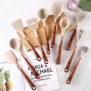 10 Pieces Kitchen Tools Set Wooden Handle Cooking Kitchen Utensil Set Silicone Utensils.