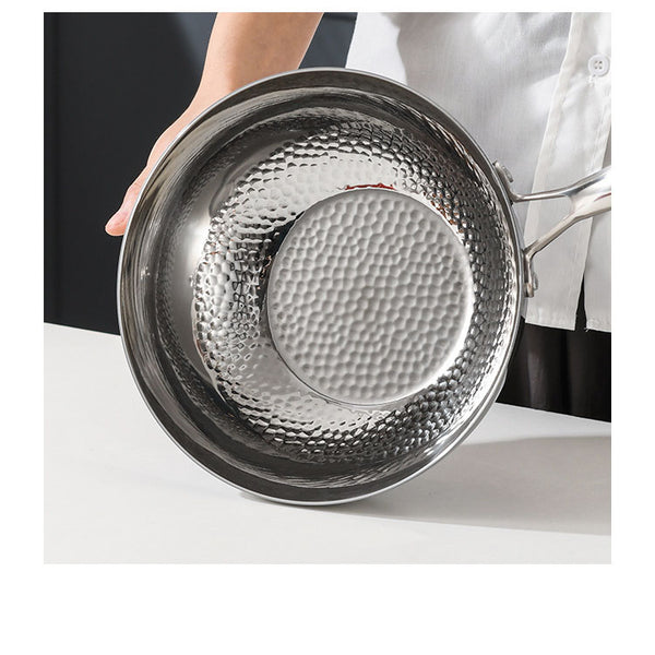 316 stainless steel uncoated complementary food pan, breakfast stir fry pan, non stick, low oil fume, deep frying pan, flat bottomed frying pan.